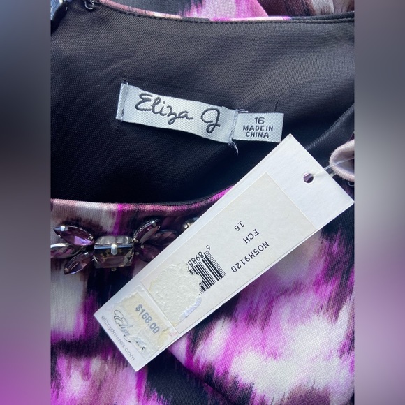 NWT Eliza J Watercolor Print Fit And Flare Scuba Cocktail Jeweled Dress BB99 - Picture 5 of 16